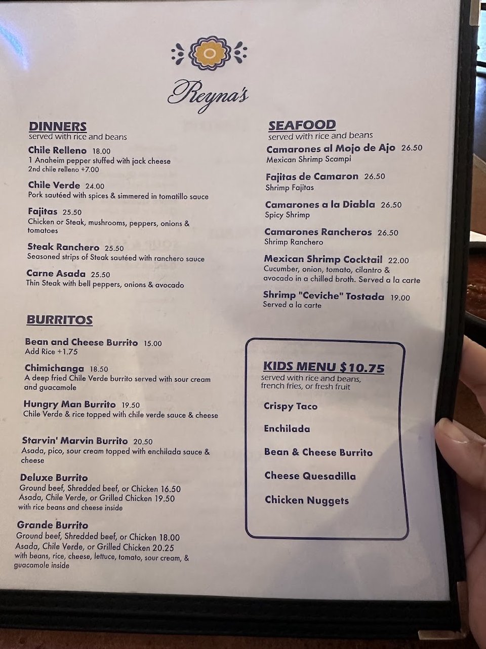 Menu page showing starters and salads.